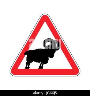 Attention ram. Attention farm animal brebis. Panneau d'interdiction rouge Illustration de Vecteur