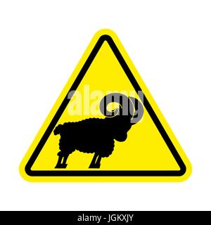 Attention ram. Attention farm animal brebis. Panneau d'interdiction jaune Illustration de Vecteur