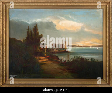 Circa : 1875 peinture à l'huile du château Miramar à Trieste, Italie par Anna Jacobs (Sieber), étudiante en art de Pennsylvanie Banque D'Images