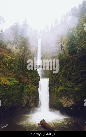 Chutes de Multnomah par une journée raindy. Banque D'Images