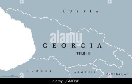 Carte politique de la Géorgie avec capitale Tbilissi et les frontières internationales. République et de pays dans la région du Caucase, de l'Eurasie. Gris illustration. Banque D'Images