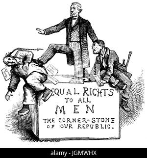 1879 : fin du 19e siècle une caricature politique illustrant les préjugés à l'égard de l'immigration chinoise dans la côte du Pacifique, San Francisco, Californie, États-Unis d'Amérique Banque D'Images