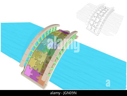 Pont de la rivière résumé isolé sur fond blanc Illustration de Vecteur