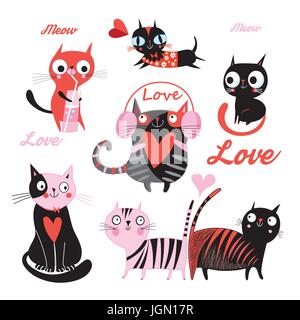 Vector set of funny cats aimant isolé sur fond blanc Illustration de Vecteur