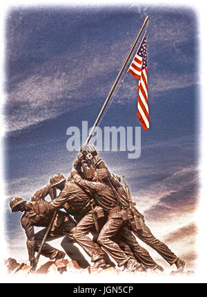 Le Marine Corps War Memorial, alias l'Iwo Jima Memorial, à l'extérieur le Cimetière National d'Arlington en Virginie. --Art peinture photo numérique Banque D'Images