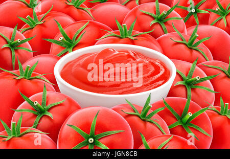 Le ketchup sur les tomates. La texture de la tomate rouge. Banque D'Images