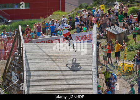 Lenzerheide (Suisse). 7 juillet 2017. Danny Hart, de MS MONDRAKER équipe pendant la Coupe du Monde de Descente de vélo de montagne UCI de Lenzerheide. Photo : Cronos/Rolf Simeon Banque D'Images