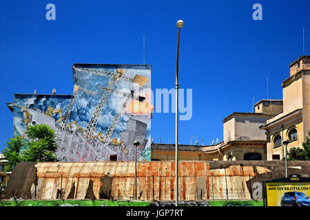 Par l'artiste de rue célèbre Blu à Via del Porto fluviale, Ostiense, Rome, Italie Banque D'Images