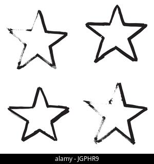 Stars Hand Drawn Set isolé sur fond blanc. Vector Illustration. Illustration de Vecteur