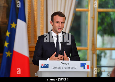 Paris, France. 8e juillet, 2017. Le président français, Emmanuel Macron et le Premier Ministre australien, Malcolm Turnbull lors d'une conférence de presse à l'Elysée à Paris, samedi 8 Juillet 2017 : Crédit François pauletto/Alamy Live News Banque D'Images