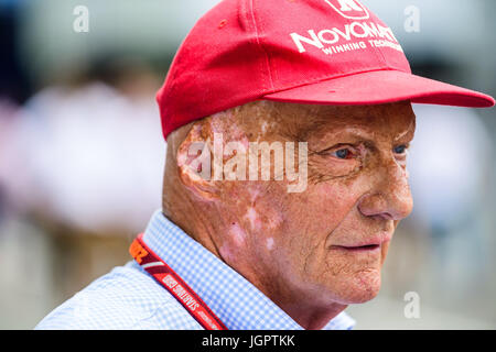 Spielberg, en Autriche. 09 juillet, 2017. Ancien pilote de F1 et trois fois champion du monde Niki Lauda de l'Autriche est considérée avant la F1 Grand Prix d'Autriche course sur le Red Bull Ring de Spielberg, en Autriche le 9 juillet 2017. Credit : Jure Makovec/Alamy Live News Banque D'Images