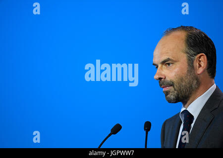 Paris, France. 8e juillet, 2017. Le Premier ministre français Edouard Philippe prononce une allocution lors d'une réunion de la République en Marche (REM) parti politique à Paris, France, le 8 juillet 2017 Photo : François pauletto/Alamy Live News Banque D'Images