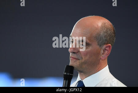 Paris, France. 8e juillet, 2017. Le ministre de l'éducation français Jean-Michel Blanquer prononce une allocution lors d'une réunion de la République en Marche (REM) parti politique à Paris le 8 juillet 2017 Photo : François pauletto/Alamy Live News Banque D'Images