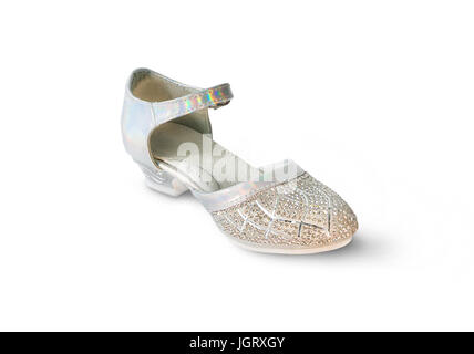 Filles Chaussures Blanc brillant avec pierres brillantes sur un fond blanc Banque D'Images