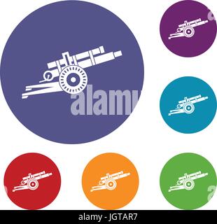 Des pièces d'artillerie icons set Illustration de Vecteur