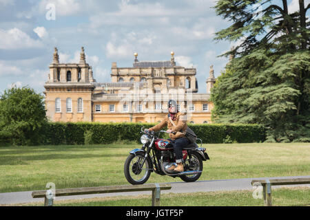 Man riding a motorcycle BSA 1966 à Blenheim Palace, Oxfordshire, Angleterre Banque D'Images