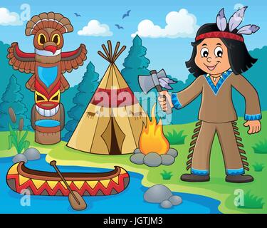 Native American boy image Thème 1 - eps10 vector illustration. Illustration de Vecteur