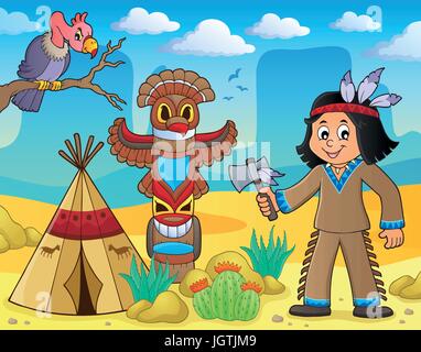 Native American boy image Thème 3 - eps10 vector illustration. Illustration de Vecteur