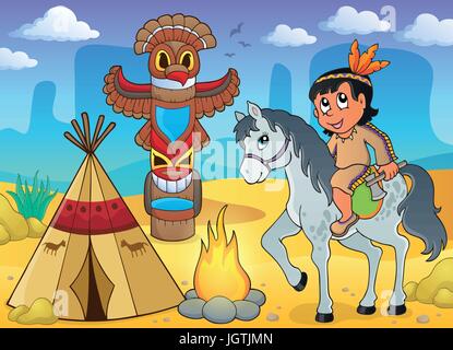 Native American boy image Thème 4 - eps10 vector illustration. Illustration de Vecteur