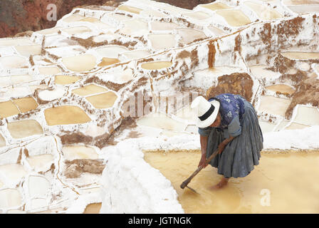 Salineras de Maras, d'une valeur sacrée de los Incas, région de Cusco, Lima, Pérou Banque D'Images