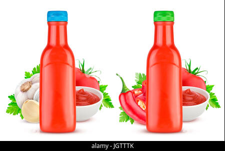 Bouteille de ketchup de tomate isolé sur fond blanc Banque D'Images