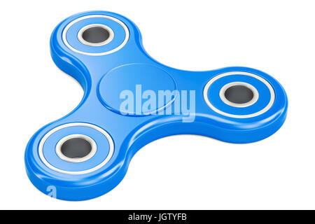 Fidget bleu Spinner, rendu 3D isolé sur fond blanc Banque D'Images