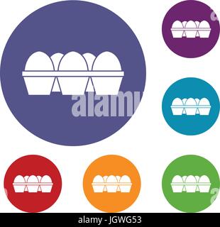 Oeufs en emballage en carton icons set Illustration de Vecteur