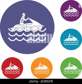 L'homme sur le jet ski rides icons set Illustration de Vecteur