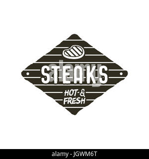 Des steaks old style patch. Design rustique. Badge barbecue modèle. Le point isolé sur fond blanc Banque D'Images