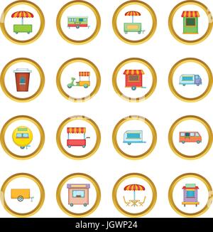 Kiosque d'alimentation de rue cercle d'icônes de véhicules Illustration de Vecteur