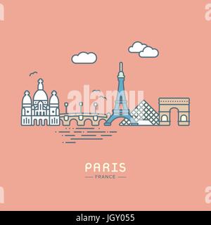 Style l'icône de la ligne Paris city flat vector illustration Illustration de Vecteur