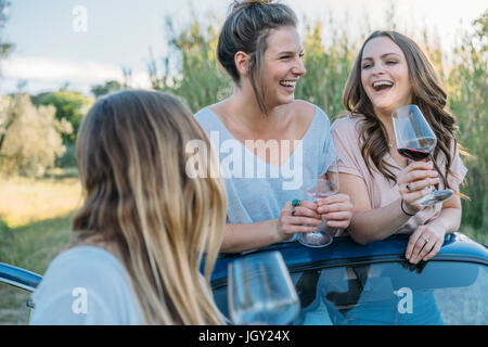 Les amis de boire du vin en voiture, Florence, Toscane, Italie, Europe Banque D'Images