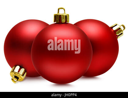Trois boules de Noël rouge blanc plus isolés avec le chemin Banque D'Images