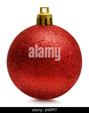 Red glitter Christmas ball isolated over white, clipping path Banque D'Images