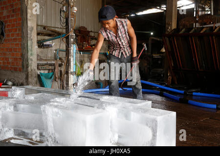 Fabrique de glace à Battambang. Le Cambodge. Banque D'Images