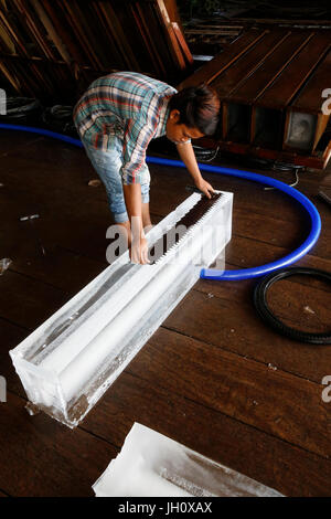 Fabrique de glace à Battambang. Le Cambodge. Banque D'Images