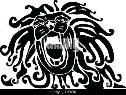 Lion rugissant.Tête de Lion. Image monochromatique pour vos t-shirt vector illustration isolé sur fond blanc Illustration de Vecteur