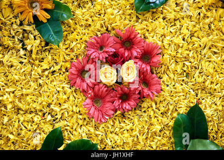 Modèle floral avec les feuilles et les fleurs de plusieurs couleurs Banque D'Images