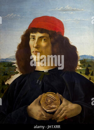 Portrait d'un homme avec la médaille de Cosme de Médicis l'Aîné, par Sandro Botticelli, vers 1475, Galerie des Offices, Florence, Toscane, Italie, Europe Banque D'Images