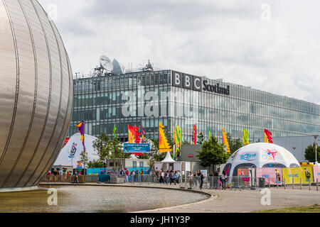 Glasgow, Scotland, UK - 1 août 2014 : La BBC Scotland siège à Pacific Quay à Glasgow. Banque D'Images