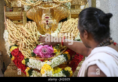 Sri Veeramakaliamman Temple Hindou. Dakshinamurthy est un aspect du dieu hindou Shiva comme un gourou de tous les types de connaissances. Prêtre Brahmane hindou. S Banque D'Images