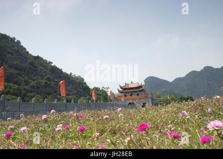 Prairie en face de Hoa Lu bâtiments à l'ancienne capitale du Vietnam, Hoa Lu, le Vietnam, l'Indochine, l'Asie du Sud-Est, Asie Banque D'Images