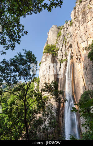 La cascade de Piscia di Gallo entouré de roches de granit et de bois verts, Zonza, Corse du Sud, France, Europe Banque D'Images