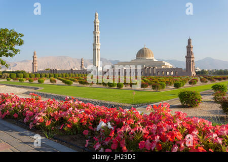 Avis de Grande Mosquée Sultan Qaboos, Muscat, Oman, Middle East Banque D'Images