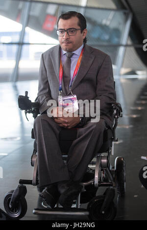 Majid Rashed, Vice-président des EAU paralympique, lors de la conférence de presse le centre aquatique dans le parc Queen Elizabeth Olympic Park . ASSOCIATION DE PRESSE Photo. Photo date : mercredi 12 juillet 2017. Athlète para a Hayayei Abdullah est mort après avoir été "chariot par un poteau de métal' au cours d'un incident de formation le mardi à Londres en vue de la prochaine World Para athlétisme championnats. Histoire voir l'activité de Para athlétisme la mort. Crédit photo doit se lire : Jonesh Victoria/PA Wire Banque D'Images