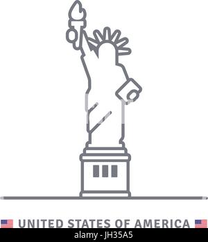 United States of America l'icône. Statue de la liberté et drapeau américain vector illustration. Illustration de Vecteur