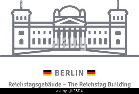 L'icône de la ligne de Berlin. Palais du Reichstag et drapeau allemand vector illustration. Illustration de Vecteur