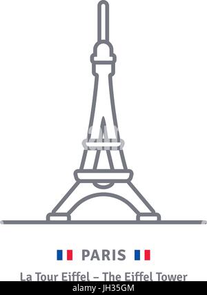 L'icône de la ligne de Paris. Tour Eiffel et drapeau Français vector illustration. Illustration de Vecteur