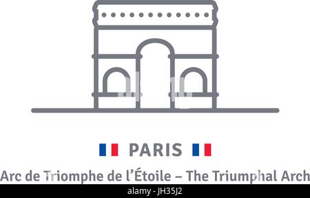 L'icône de la ligne de Paris. De Triomphe et drapeau Français vector illustration. Illustration de Vecteur
