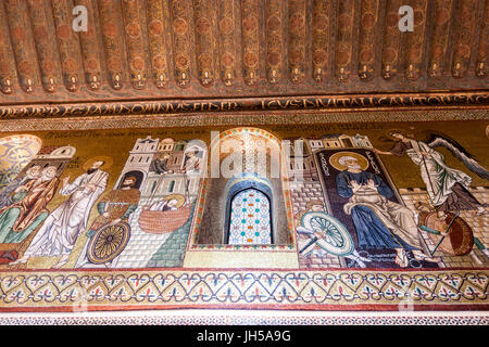 Plafond muqarnas Chapelle Palatine, Chapelle Palatine, dans le Palazzo Reale, Palerme, Sicile, Italie Banque D'Images